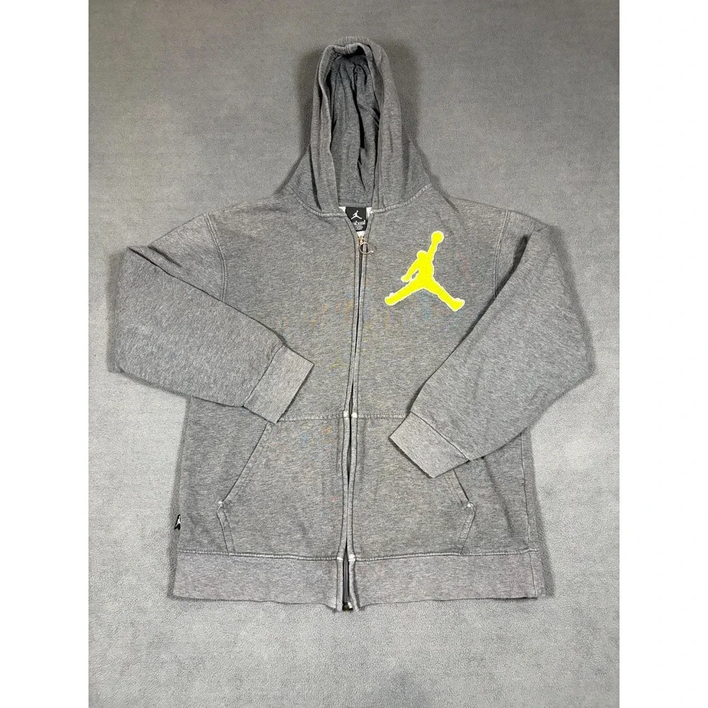 Jordan Hoodie Kids L(12-13Y) Heathered Gray Embroidered Jumpman Logo Full Zip